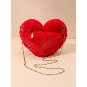 Neon Red Heart Design Fuzzy Chain Novelty Bag
